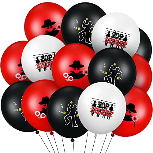 Liliful 60 Pack Red and Black Spy Theme Balloons - Classic Detective Party Decorations, 12 Inch Latex Balloons