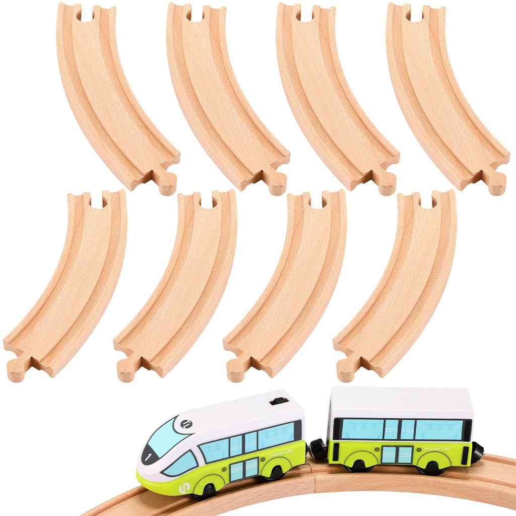 Liliful 8-Piece Curved Wooden Train Track Expansion – Compatible with Most Brands, Forms a Circle