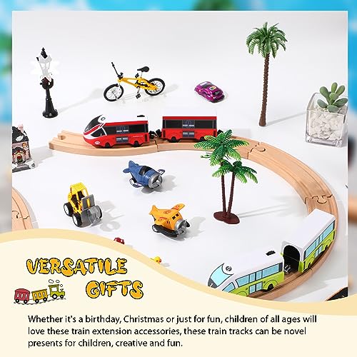 Liliful 8-Piece Curved Wooden Train Track Expansion – Compatible with Most Brands, Forms a Circle