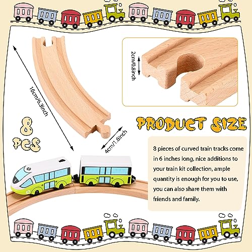 Liliful 8-Piece Curved Wooden Train Track Expansion – Compatible with Most Brands, Forms a Circle