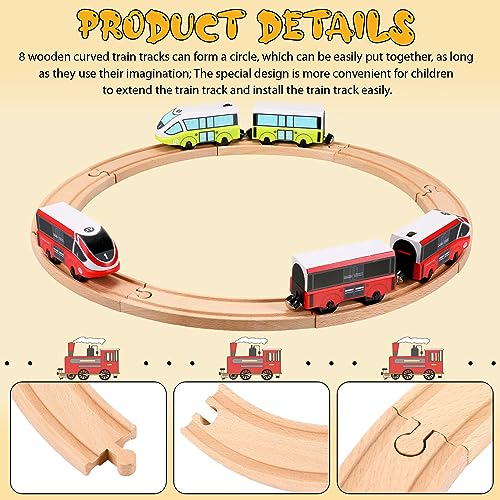 Liliful 8-Piece Curved Wooden Train Track Expansion – Compatible with Most Brands, Forms a Circle