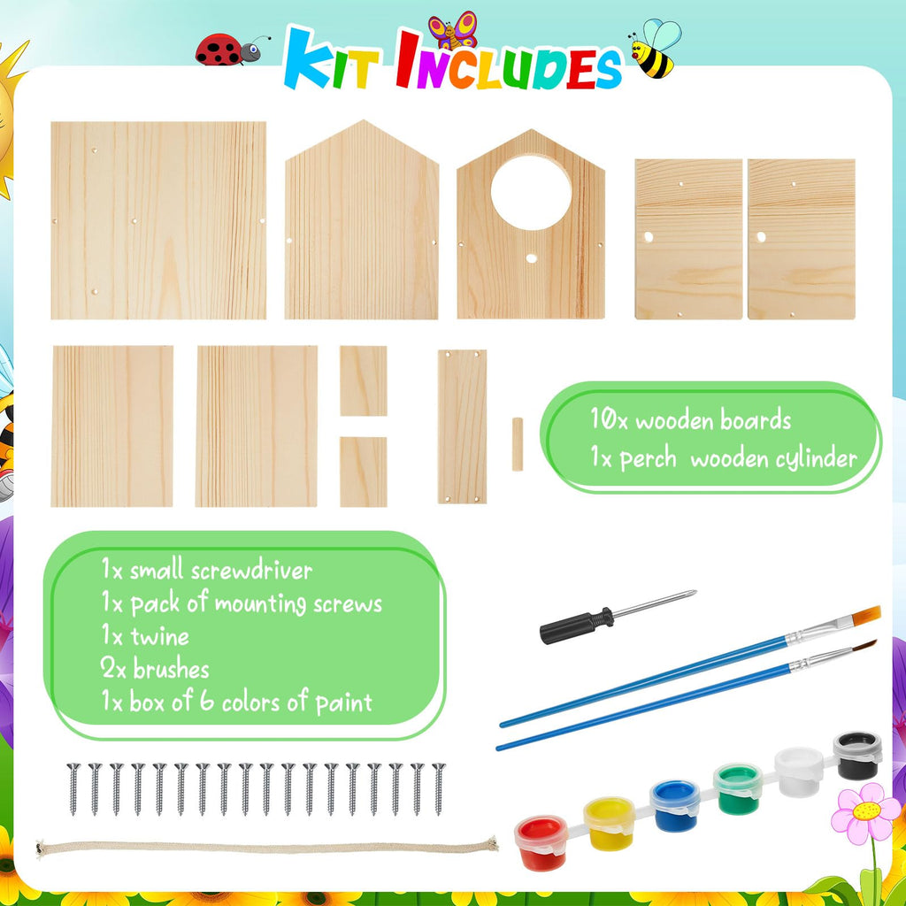 Liliful DIY Wooden Birdhouse Kit – Paint & Assemble Your Own Bird House, Crafts for Kids Ages 4-8