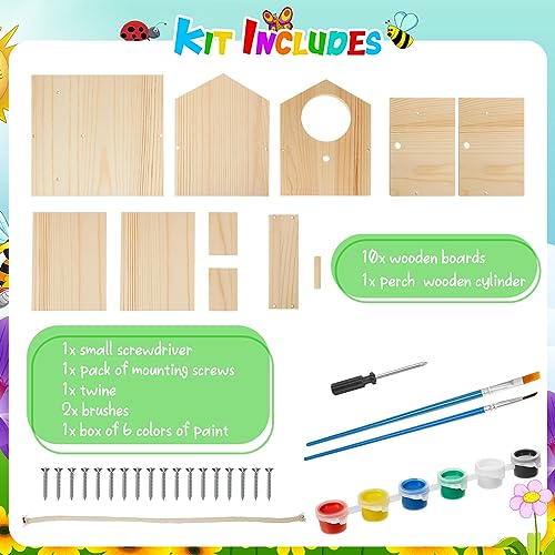 Liliful DIY Wooden Birdhouse Kit – Paint & Assemble Your Own Bird House, Crafts for Kids Ages 4-8