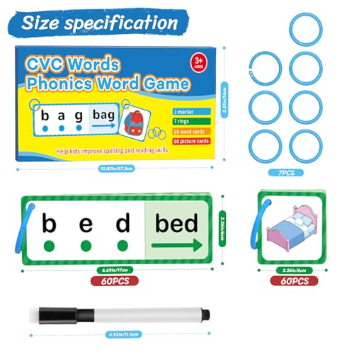 LilLaufy Phonics Flash Cards for Kids – CVC Word Games, Learn to Read & Spell, Preschool Kindergarten Learning Activities