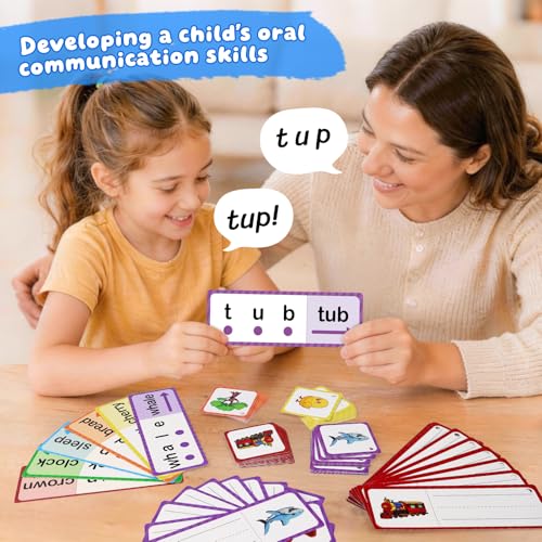 LilLaufy Phonics Flash Cards for Kids – CVC Word Games, Learn to Read & Spell, Preschool Kindergarten Learning Activities