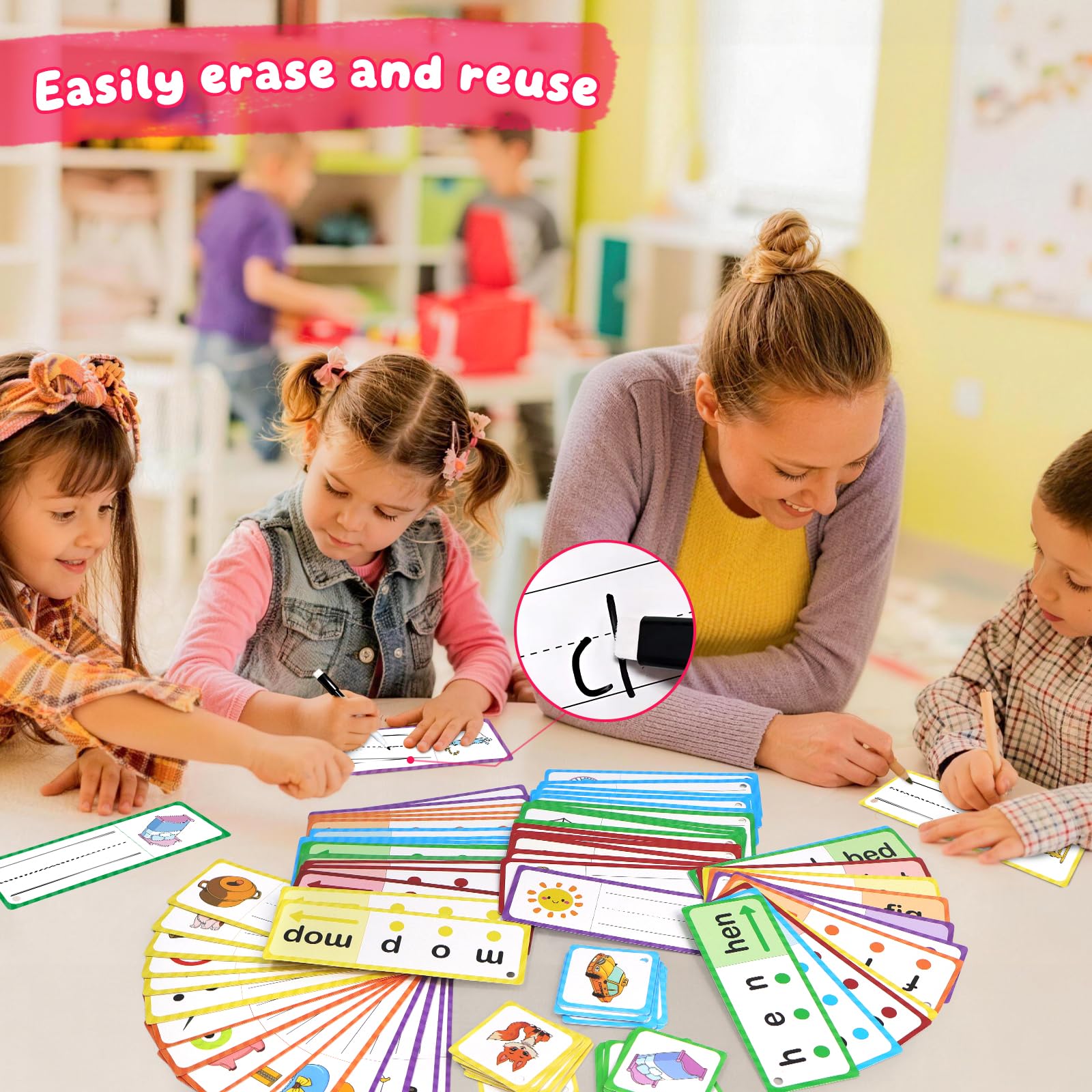 LilLaufy Phonics Flash Cards for Kids – CVC Word Games, Learn to Read & Spell, Preschool Kindergarten Learning Activities