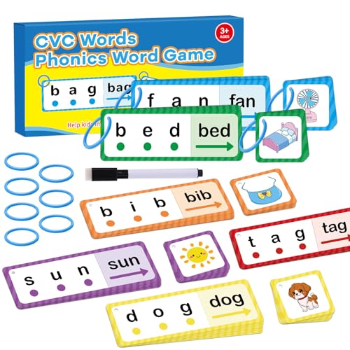 LilLaufy Phonics Flash Cards for Kids – CVC Word Games, Learn to Read & Spell, Preschool Kindergarten Learning Activities