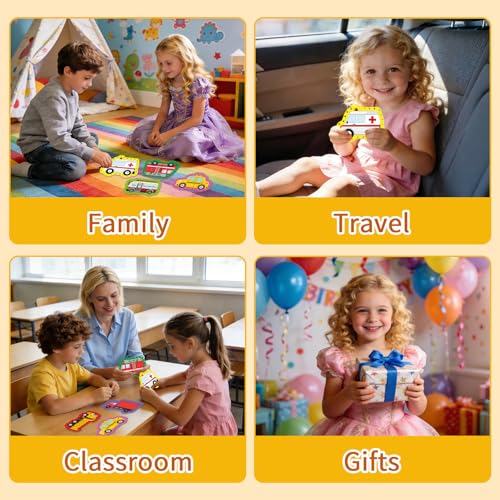 LilLaufy Vehicle Lacing Cards - Double-Sided Toddler Sewing Kit for Fine Motor Skills, Shoe Tying Practice & Preschool Learning