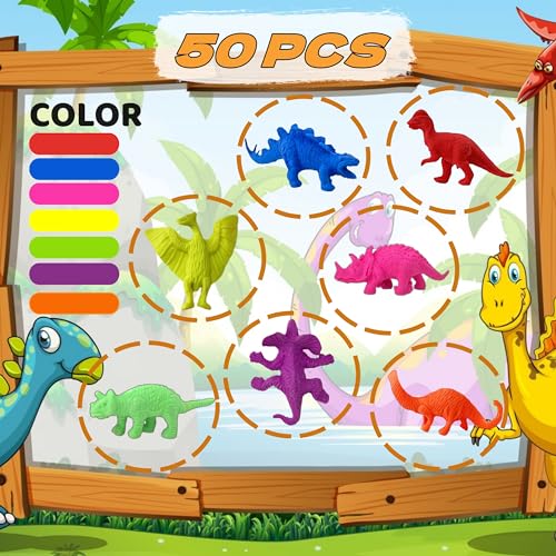 LilyBeauty Water Growing Dinosaurs - 50 Pack | Individually Wrapped Expandable Toy Dinosaurs for Party Favors
