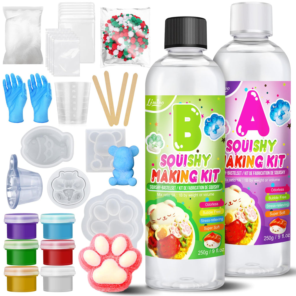 Limino Liquid Silicone Squishy Kit – 500g (18oz) Super Soft Silicone Rubber with 4 Molds for DIY Stress Relief Toys