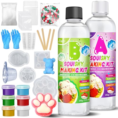 Limino Liquid Silicone Squishy Kit – 500g (18oz) Super Soft Silicone Rubber with 4 Molds for DIY Stress Relief Toys