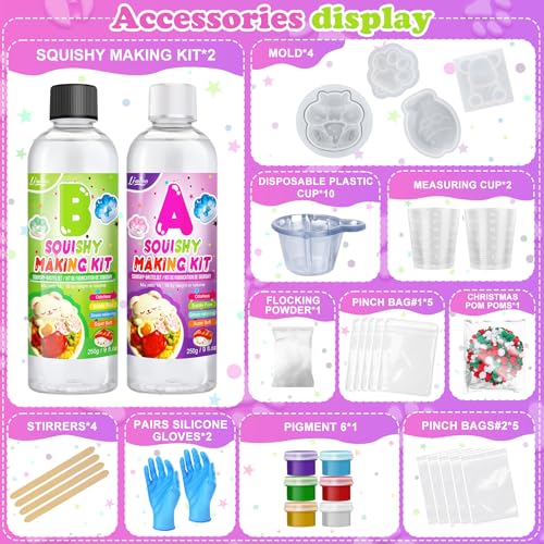 Limino Liquid Silicone Squishy Kit – 500g (18oz) Super Soft Silicone Rubber with 4 Molds for DIY Stress Relief Toys