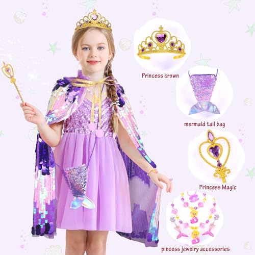 LIMIROLER Mermaid Dress Up Cape Kit – 9-Piece Princess Costume Set for Girls Ages 3-8