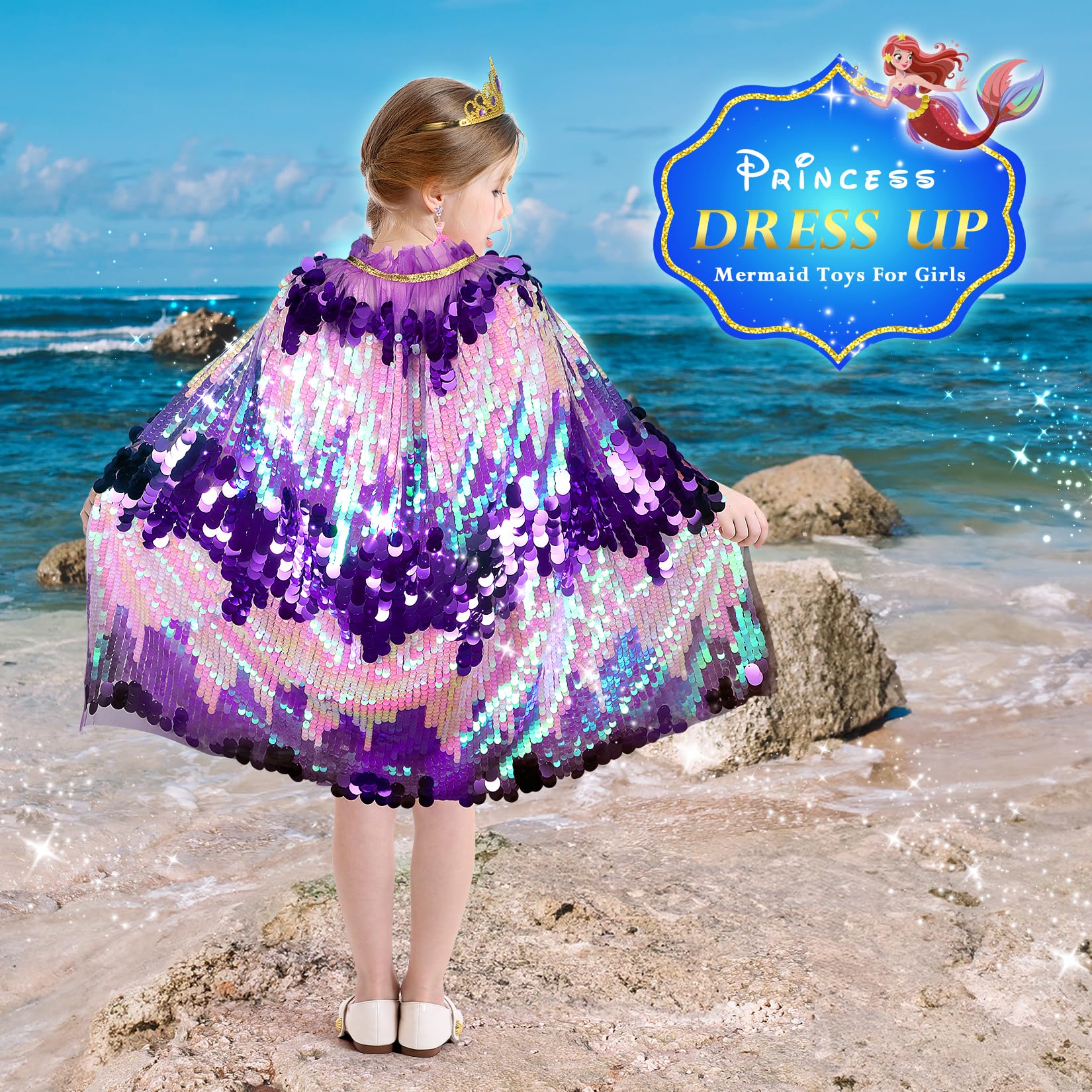 LIMIROLER Mermaid Dress Up Cape Kit – 9-Piece Princess Costume Set for Girls Ages 3-8
