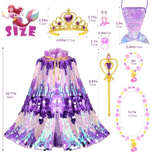 LIMIROLER Mermaid Dress Up Cape Kit – 9-Piece Princess Costume Set for Girls Ages 3-8