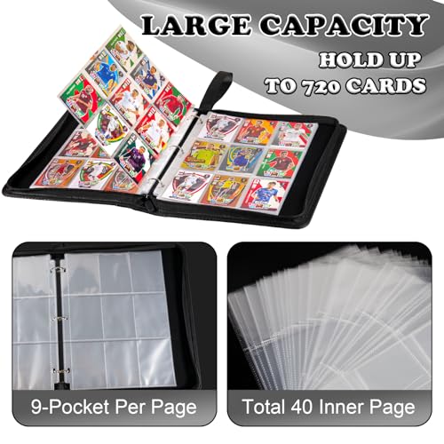 LIMSTDIC 720-Pocket Card Binder – 40 Double-Sided Pages, Zippered PU Album for TCG, MTG, Sports & Collectible Cards (Black)