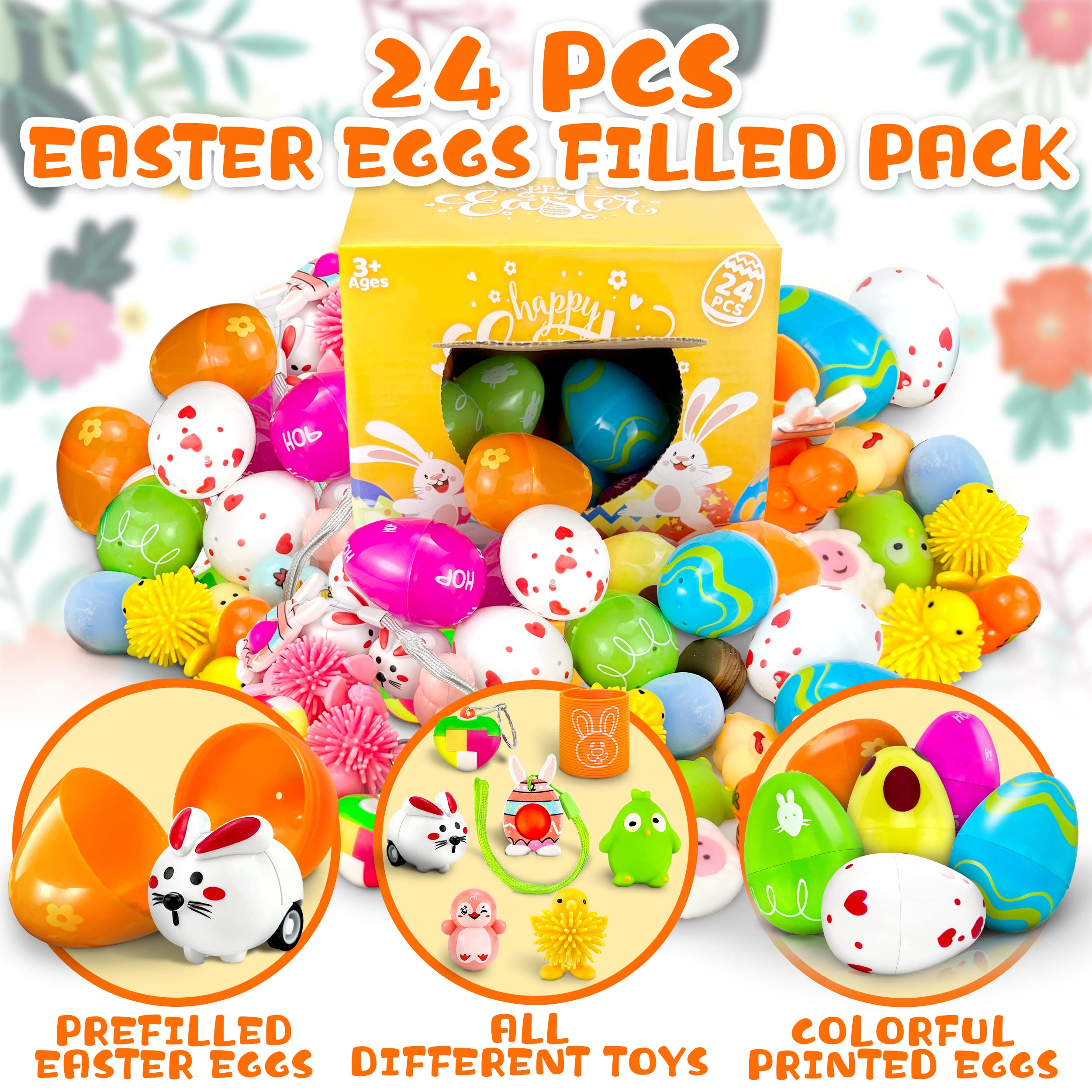 LINAYE 24 Prefilled Easter Eggs with Surprise Toys Inside – Perfect for Egg Hunts and Basket Stuffers