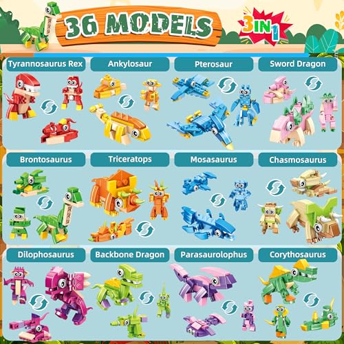 LINAYE 417-Piece Dinosaur Building Blocks Party Favors (12-Pack) for Kids Ages 6-12