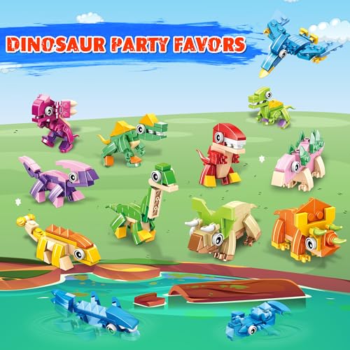 LINAYE 417-Piece Dinosaur Building Blocks Party Favors (12-Pack) for Kids Ages 6-12