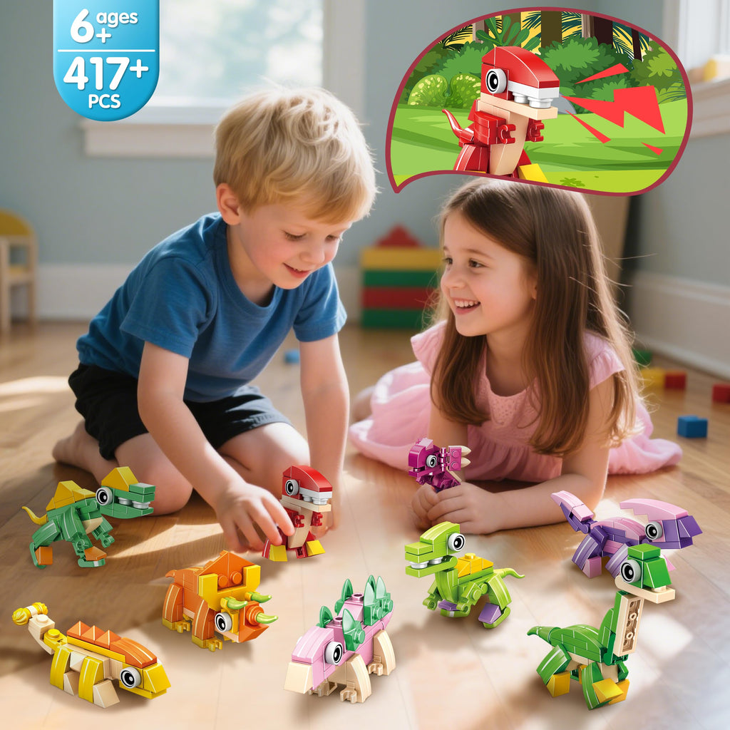 LINAYE 417-Piece Dinosaur Building Blocks Party Favors (12-Pack) for Kids Ages 6-12