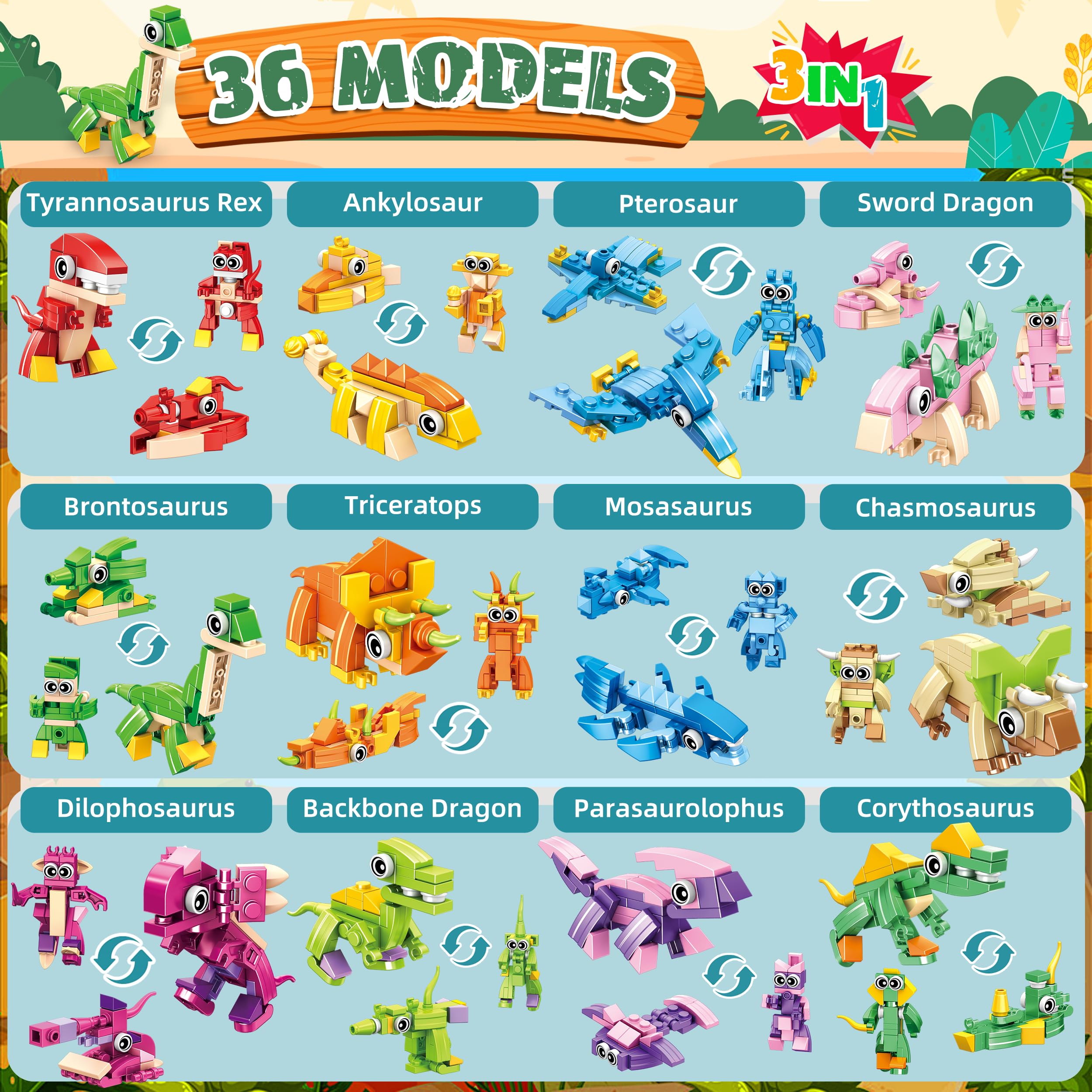 LINAYE 417-Piece Dinosaur Building Blocks Party Favors (12-Pack) for Kids Ages 6-12