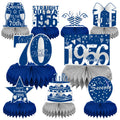 LINAYE 70th Birthday Honeycomb Centerpieces – Blue & Silver Set of 9 for Men