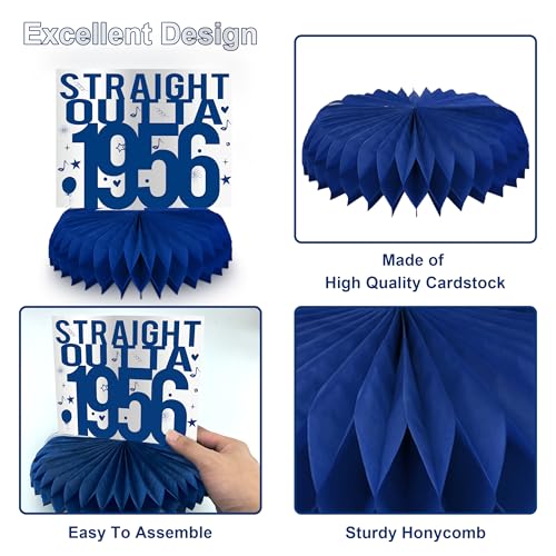 LINAYE 70th Birthday Honeycomb Centerpieces – Blue & Silver Set of 9 for Men