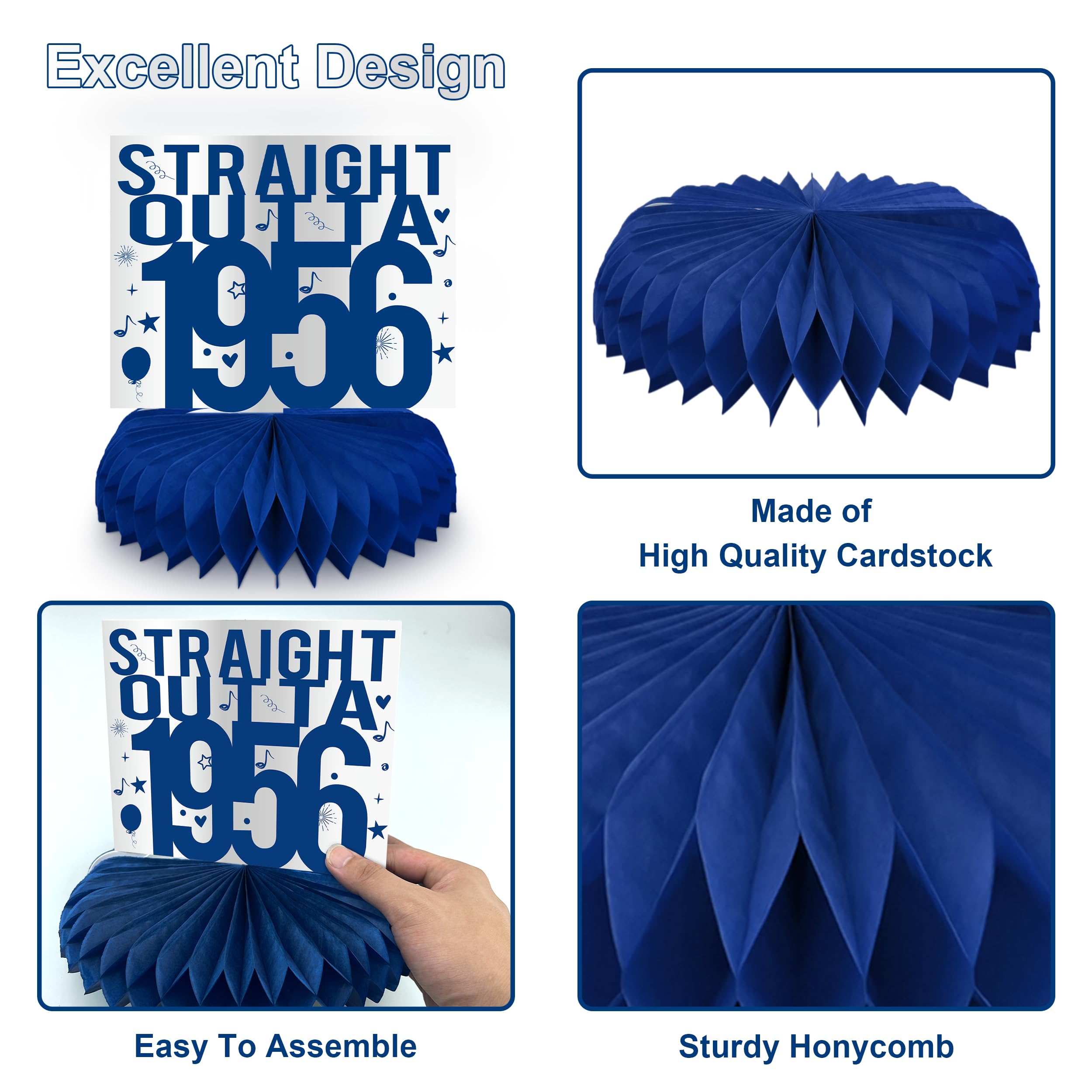 LINAYE 70th Birthday Honeycomb Centerpieces – Blue & Silver Set of 9 for Men