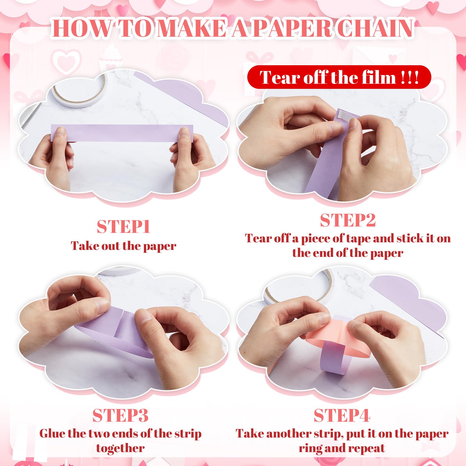 Lincia 600 Sheet Macaron Paper Chain Strips 1x8 Inches with Double-Sided Tape for DIY Party Garland