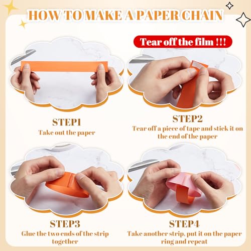Lincia 600 Sheet Paper Chain Garland Strips with Double-Sided Tape – 1x8 Inch DIY Construction Paper for Party Decorations (Groovy)
