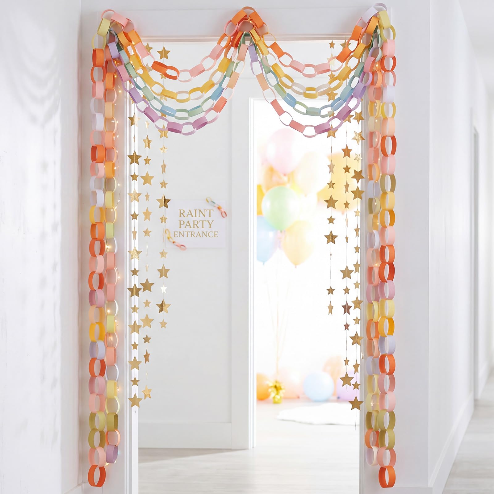 Lincia 600 Sheet Paper Chain Garland Strips with Double-Sided Tape – 1x8 Inch DIY Construction Paper for Party Decorations (Groovy)