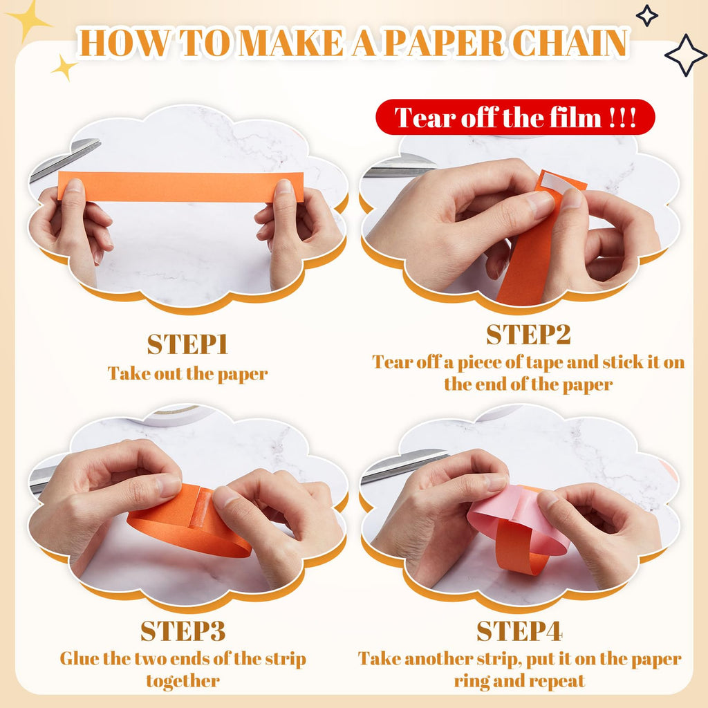 Lincia 600 Sheet Paper Chain Garland Strips with Double-Sided Tape – 1x8 Inch DIY Construction Paper for Party Decorations (Groovy)