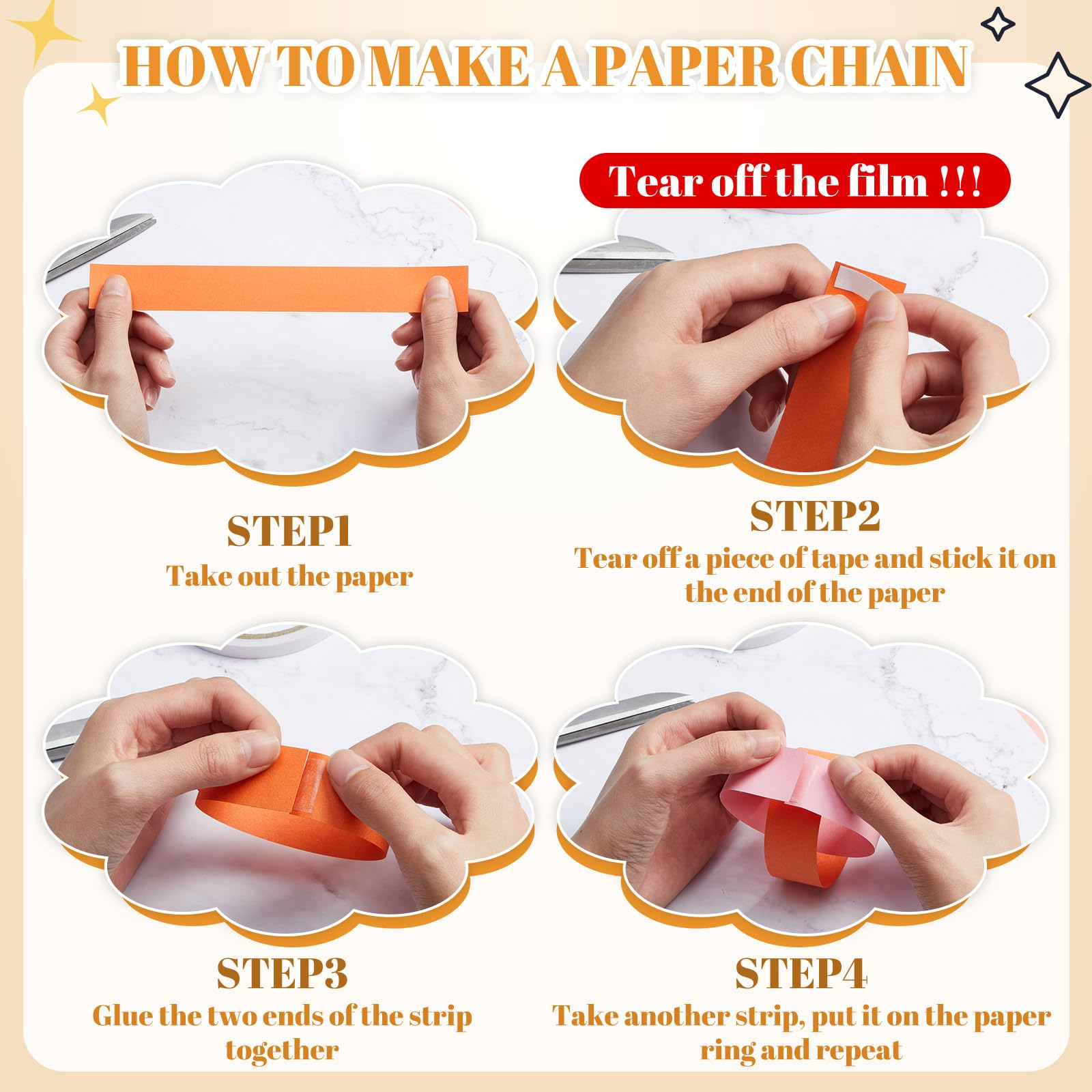 Lincia 600 Sheet Paper Chain Garland Strips with Double-Sided Tape – 1x8 Inch DIY Construction Paper for Party Decorations (Groovy)