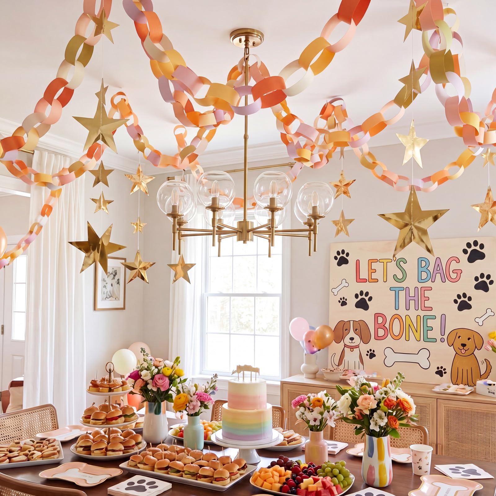 Lincia 600 Sheet Paper Chain Garland Strips with Double-Sided Tape – 1x8 Inch DIY Construction Paper for Party Decorations (Groovy)