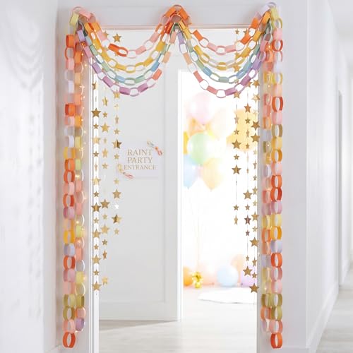 Lincia 600 Sheet Paper Chain Garland Strips with Double-Sided Tape – 1x8 Inch DIY Construction Paper for Party Decorations (Groovy)