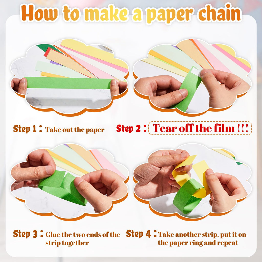 Lincia 600 Sheets Paper Chain Garland Strips – 1x8 Inches, 20 Colors, DIY Craft with Double Sided Tape (Bright)