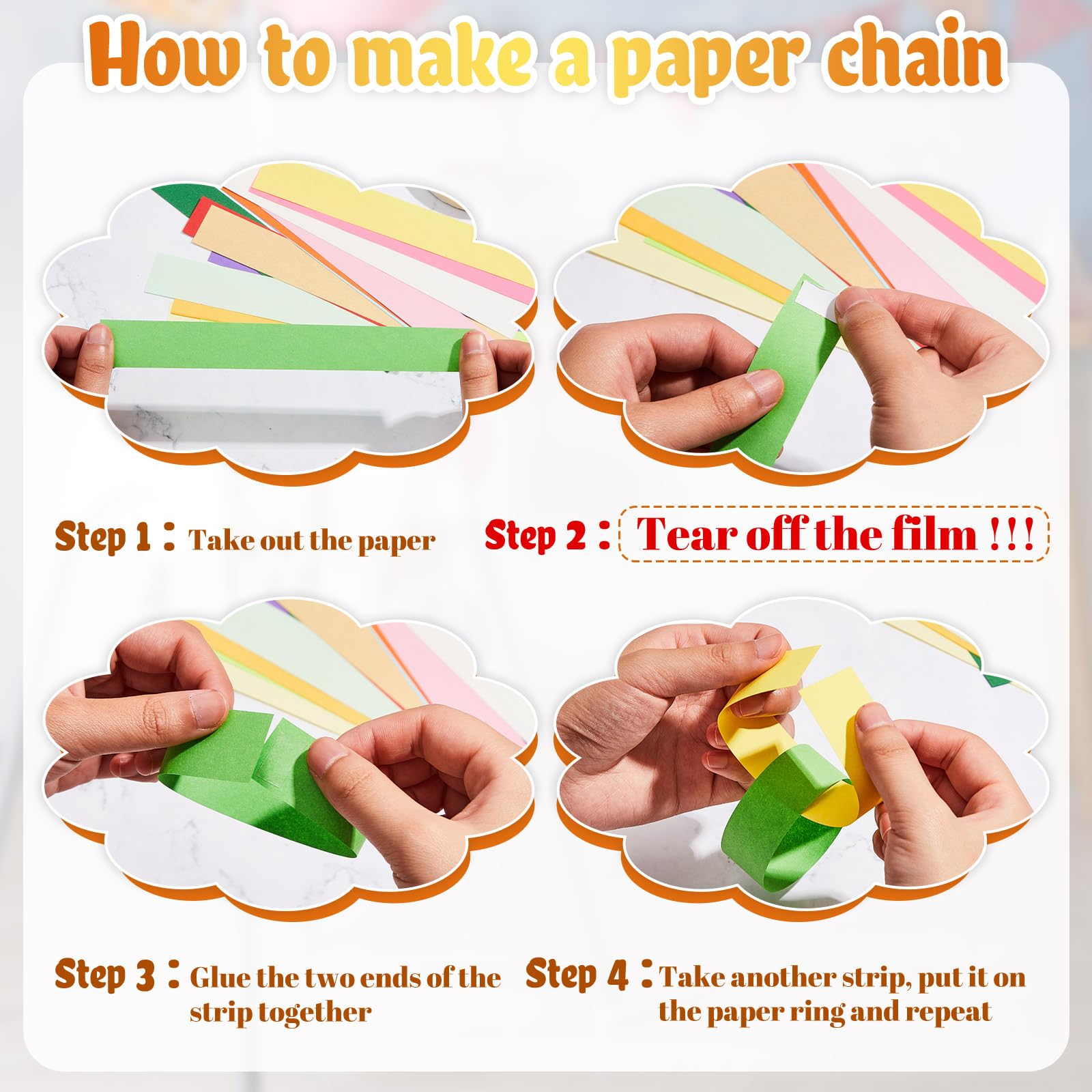 Lincia 600 Sheets Paper Chain Garland Strips – 1x8 Inches, 20 Colors, DIY Craft with Double Sided Tape (Bright)