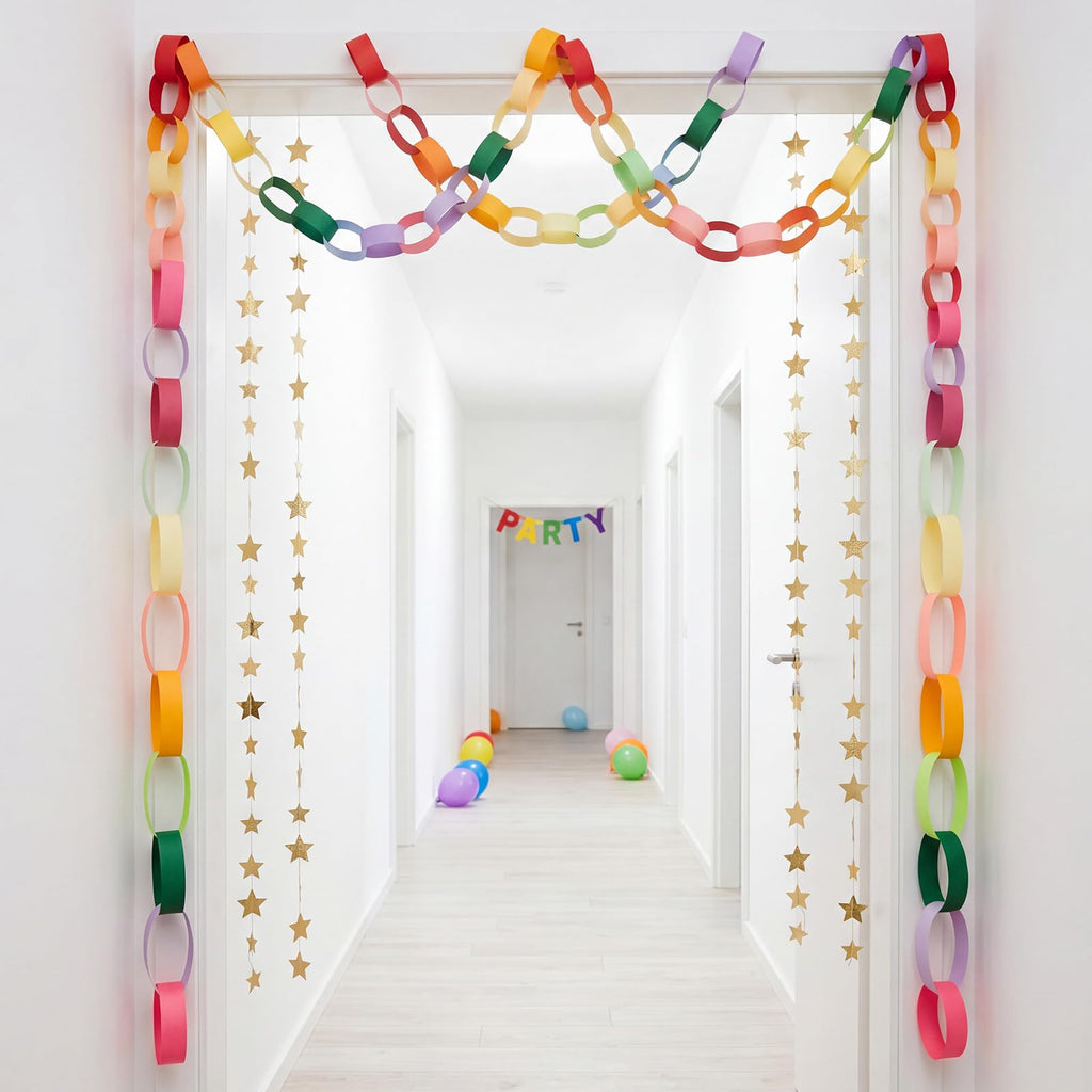 Lincia 600 Sheets Paper Chain Garland Strips – 1x8 Inches, 20 Colors, DIY Craft with Double Sided Tape (Bright)