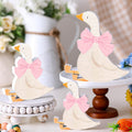 Lineshading 3-Piece Silly Goose Party Decor Set - Pink Bow Wooden Geese for Baby Shower, Birthday, Centerpiece, Desk Tray (5.9, 4.7, 3.9 Inches)