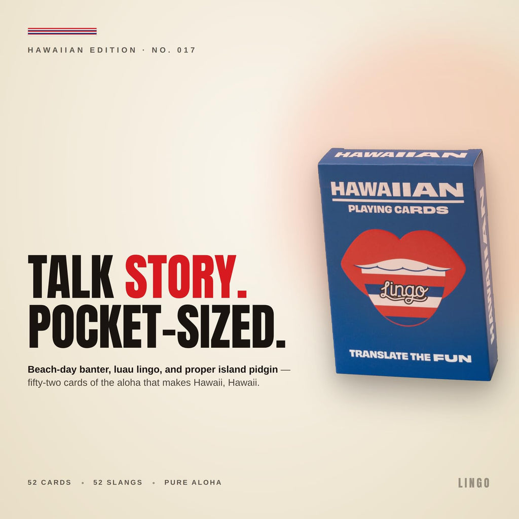 Lingo Hawaiian Playing Cards – Learn Hawaiian Slang with 52 Essential Translations and Phonetics