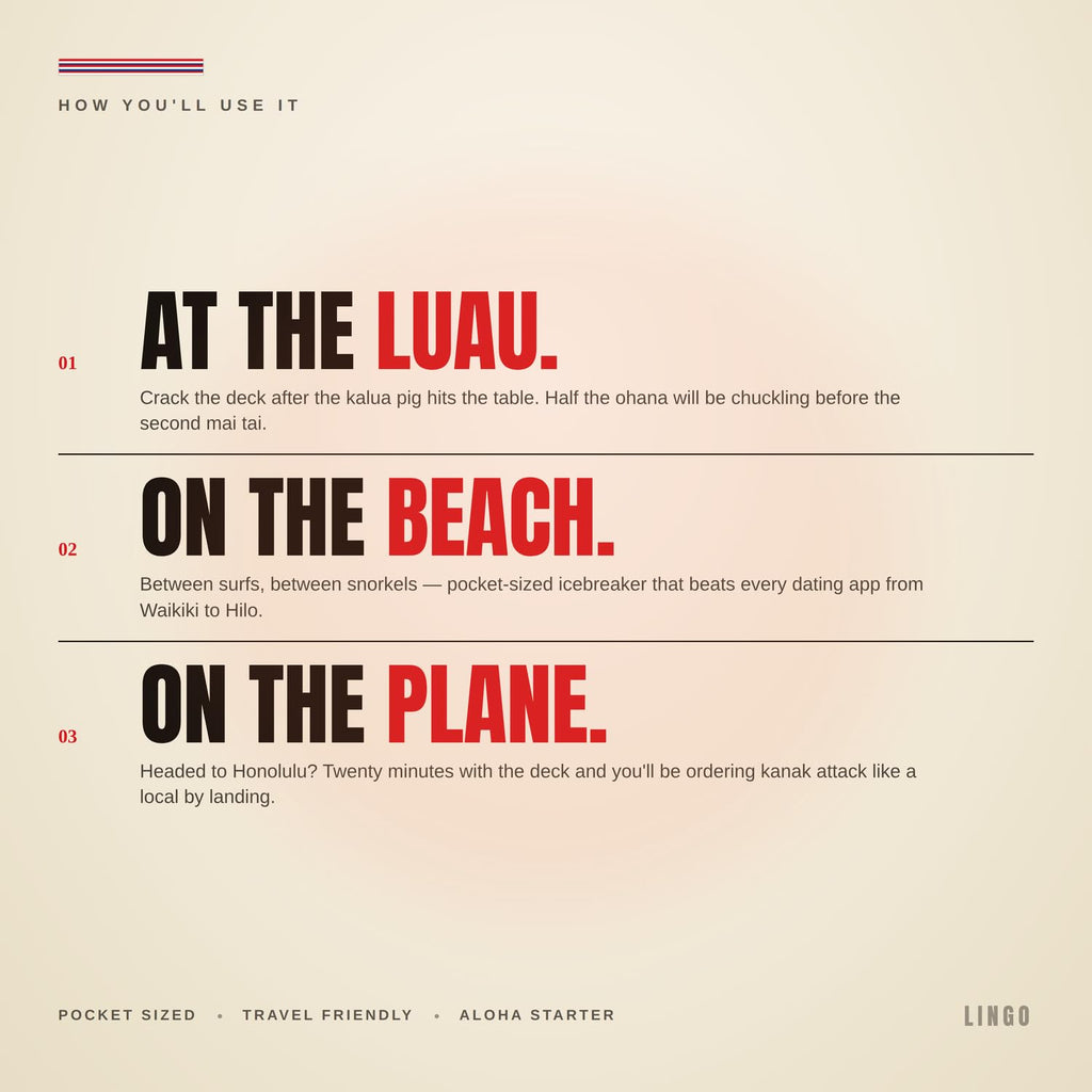 Lingo Hawaiian Playing Cards – Learn Hawaiian Slang with 52 Essential Translations and Phonetics