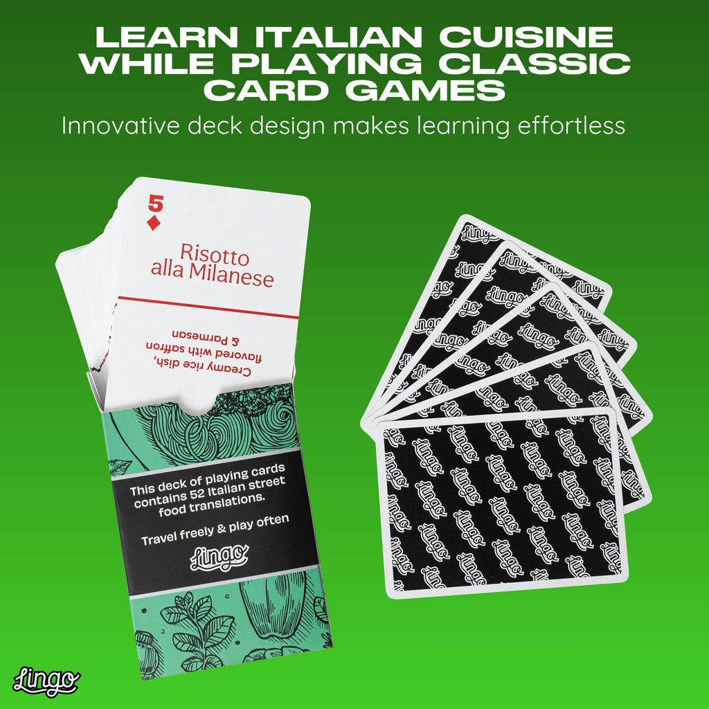 Lingo Italian Street Food Playing Cards – 54-Card Deck with Authentic Recipes and Travel Tips