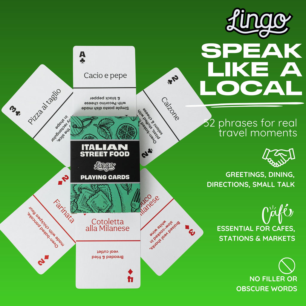 Lingo Italian Street Food Playing Cards – 54-Card Deck with Authentic Recipes and Travel Tips
