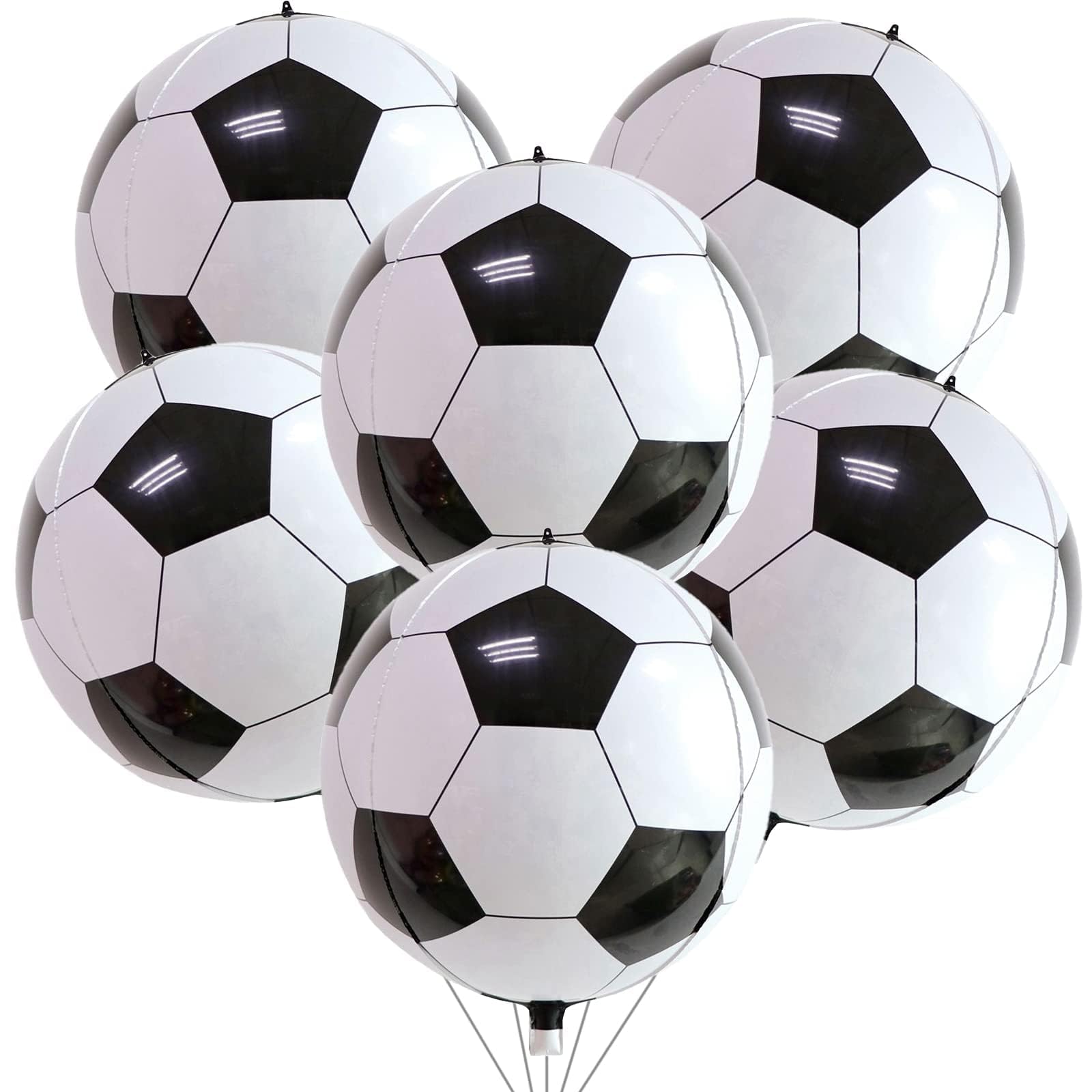 Lingqiang 22 Inch 4D Soccer Foil Balloons (6 Pack) - Black & White Football Shape Mylar Balloons for Party Decorations