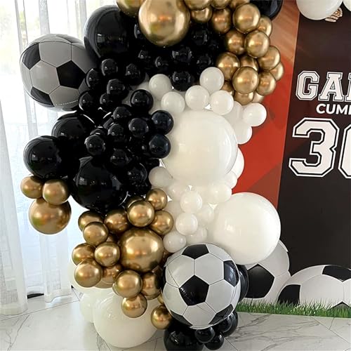 Lingqiang 22 Inch 4D Soccer Foil Balloons (6 Pack) - Black & White Football Shape Mylar Balloons for Party Decorations