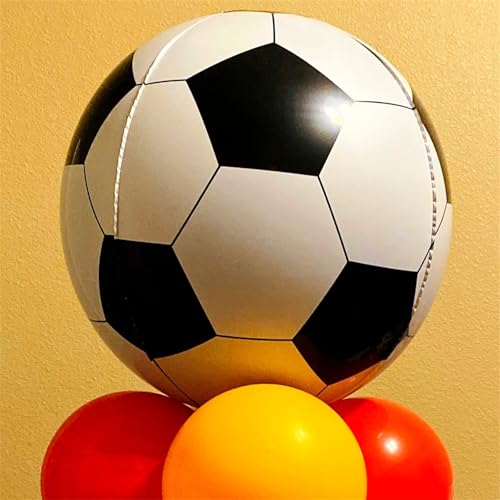 Lingqiang 22 Inch 4D Soccer Foil Balloons (6 Pack) - Black & White Football Shape Mylar Balloons for Party Decorations