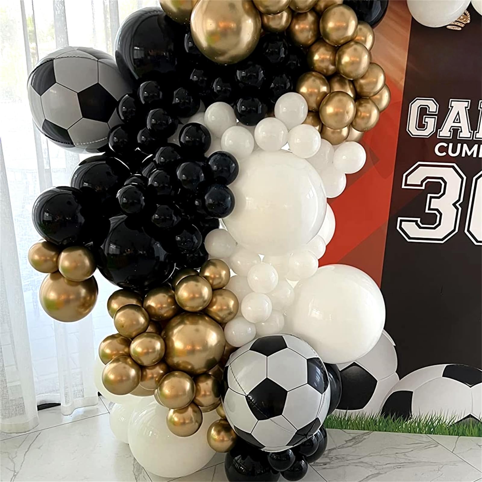 Lingqiang 22 Inch 4D Soccer Foil Balloons (6 Pack) - Black & White Football Shape Mylar Balloons for Party Decorations