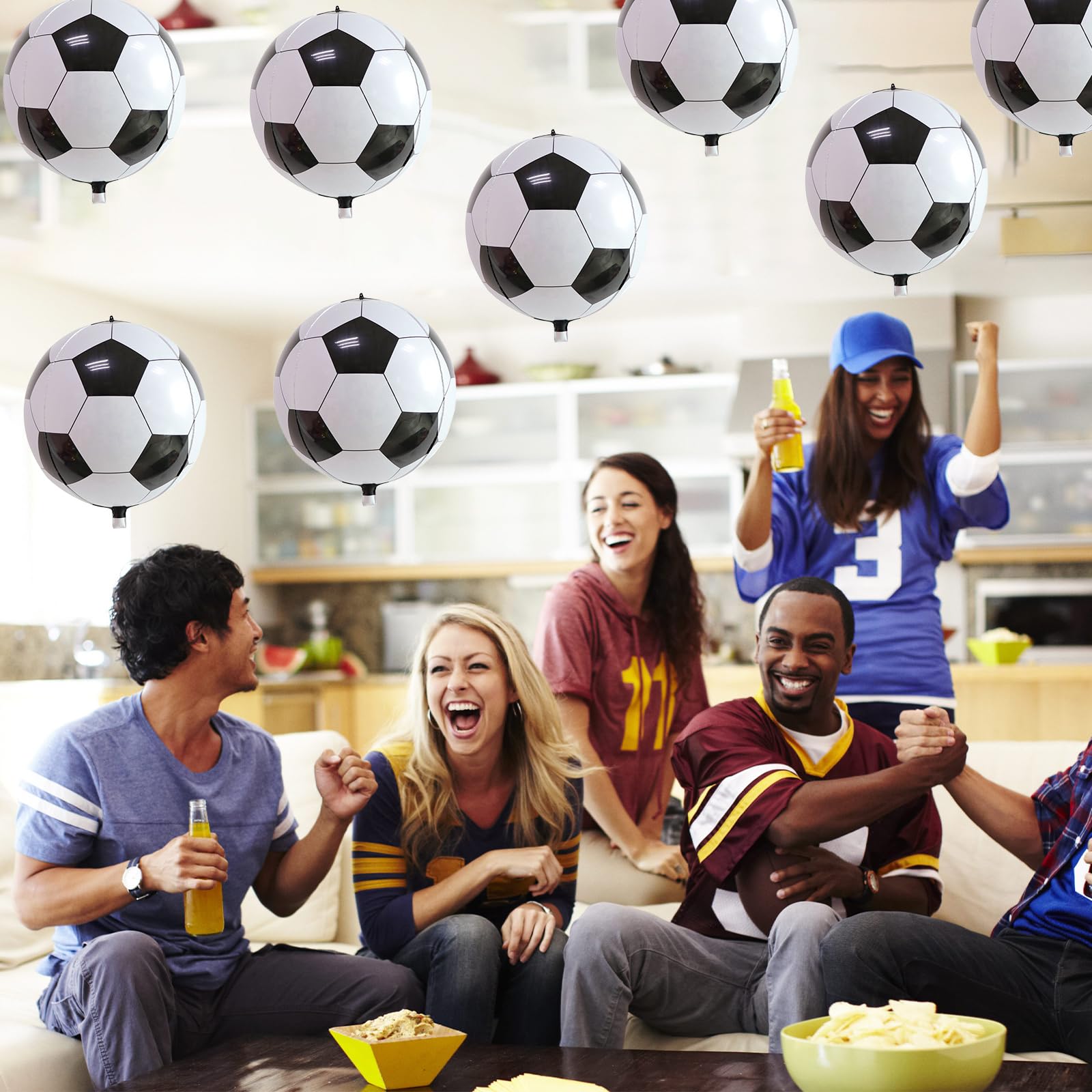 Lingqiang 22 Inch 4D Soccer Foil Balloons (6 Pack) - Black & White Football Shape Mylar Balloons for Party Decorations