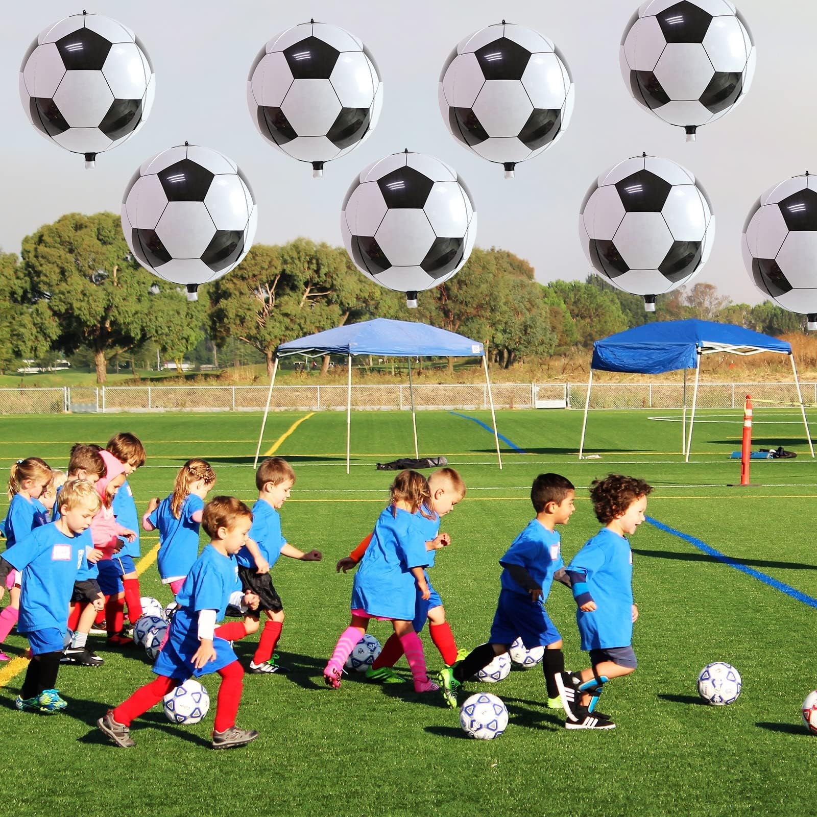 Lingqiang 22 Inch 4D Soccer Foil Balloons (6 Pack) - Black & White Football Shape Mylar Balloons for Party Decorations