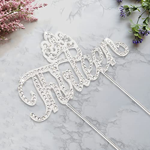 LINGTEER 13th Birthday Cake Topper with Rhinestone Crown - Silver Bling Keepsake